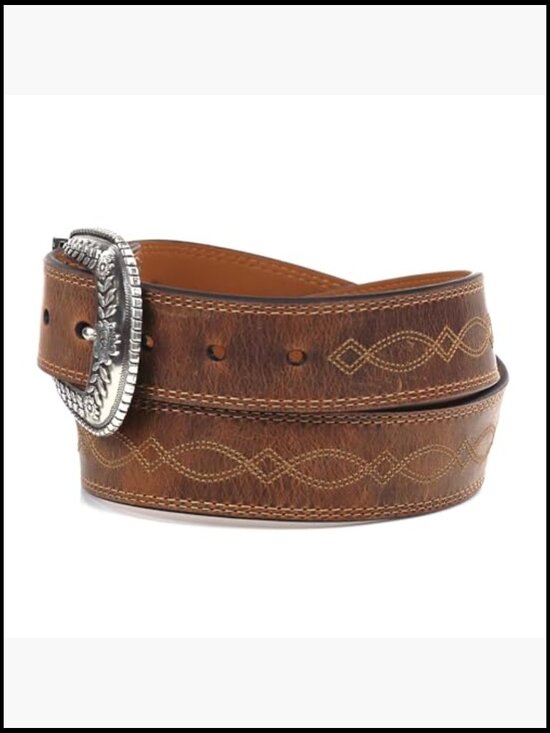 Women\'s Center Stitch Leather Tapered Belt with Removable Antiqued Silver Buckle main image 5
